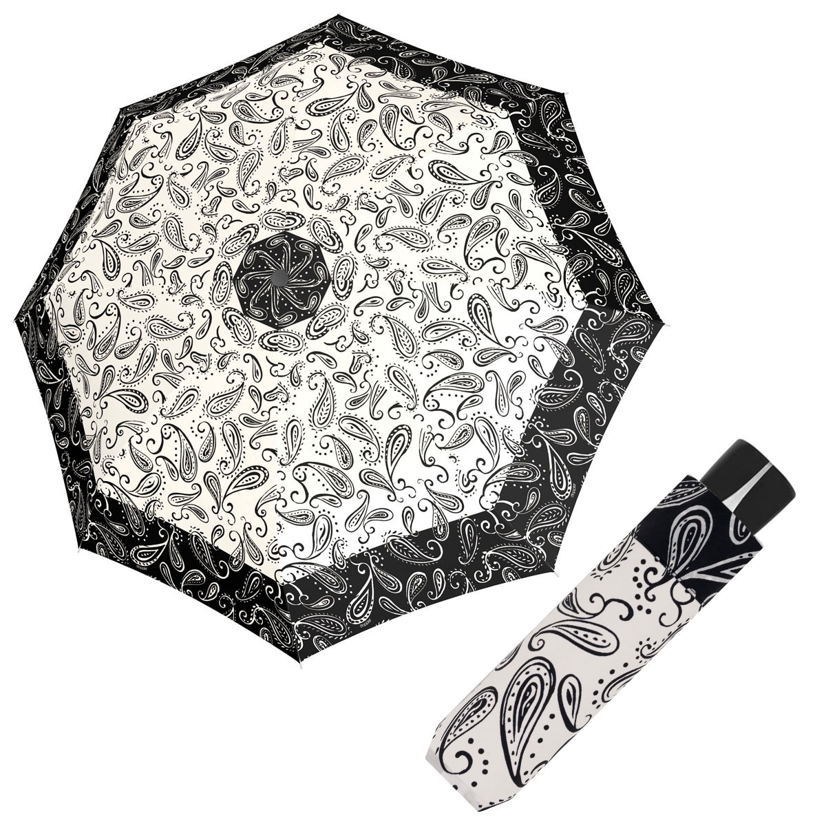 Doppler Mini Fiber BLACK & WHITE - dámský skládací deštník bordura