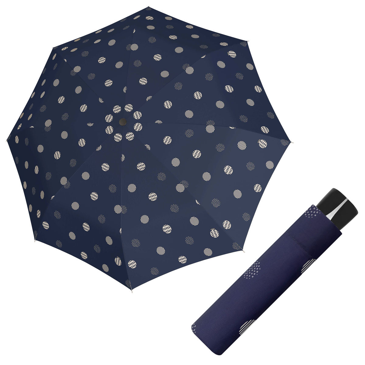 Doppler Mini Fiber TIMELESS BLUE - dámský skládací deštník puntíky