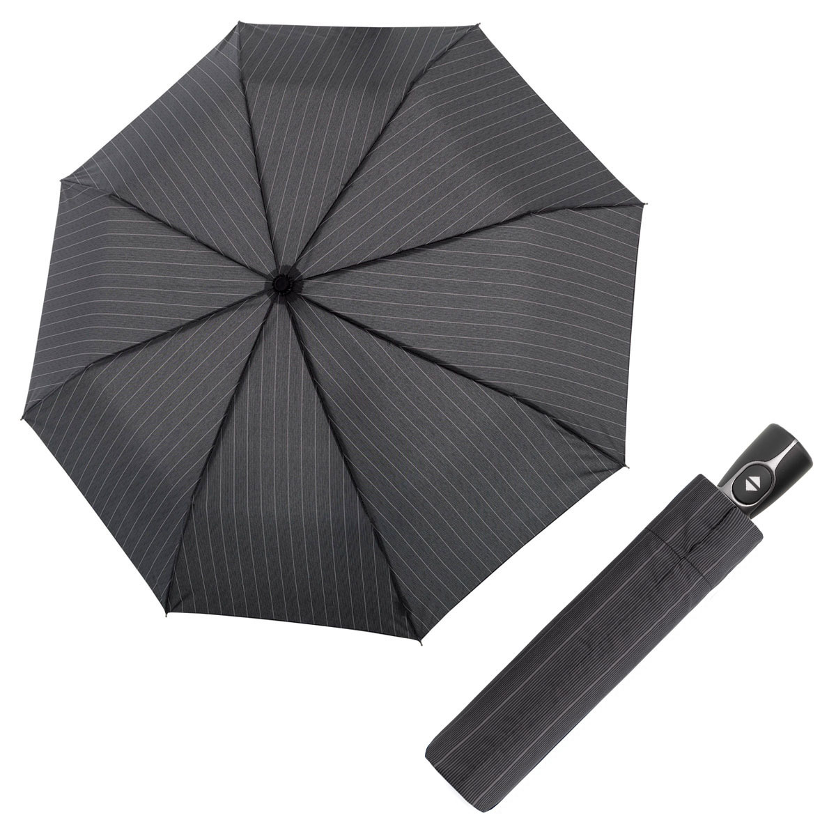 Doppler Magic Fiber vzor - pánský plně-automatický deštník šedý širší proužek