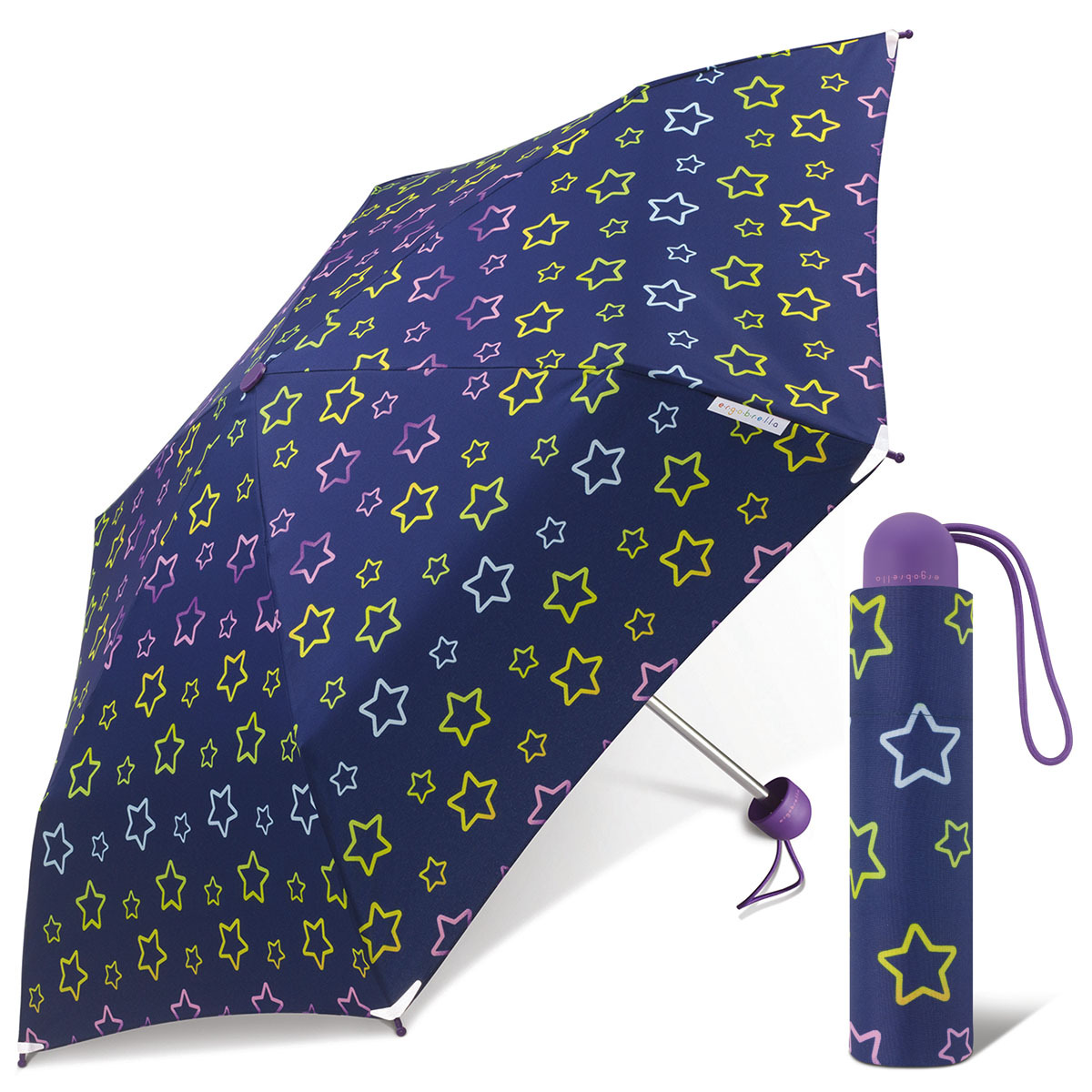 Happy Rain Ergobrella Glowing Stars dívčí skládací deštník tm.modrý