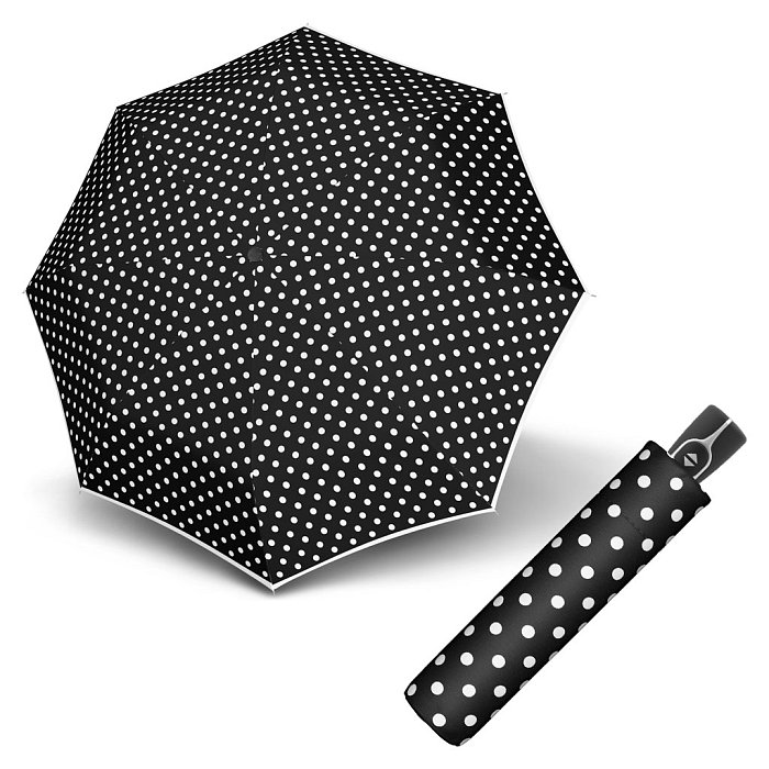 Doppler Magic Fiber BLACK & White - dámský skládací plně-automatický deštník, puntíky