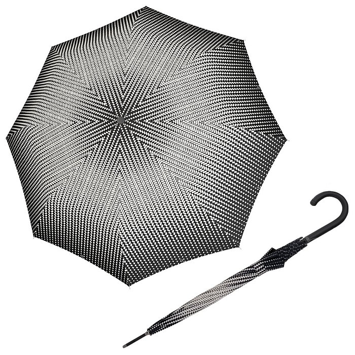 Doppler Fiber Flex AC BLACK & WHITE - dámský holový vystřelovací deštník, celovzor