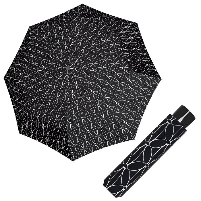 Doppler Mini Fiber BLACK & WHITE - dámský skládací deštník, kroužky