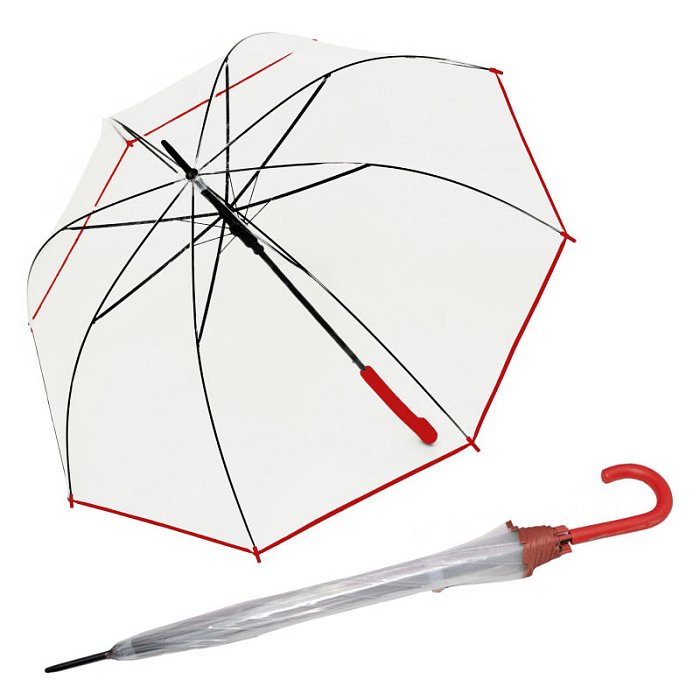 Derby Hit Long AC Transparent - dámský průhledný holový deštník, červená